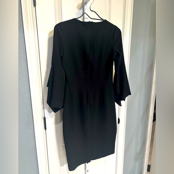 Badgley Mischka Size 0 Black Sheath Dress with Flare Sleeves - Picture 3 of 5